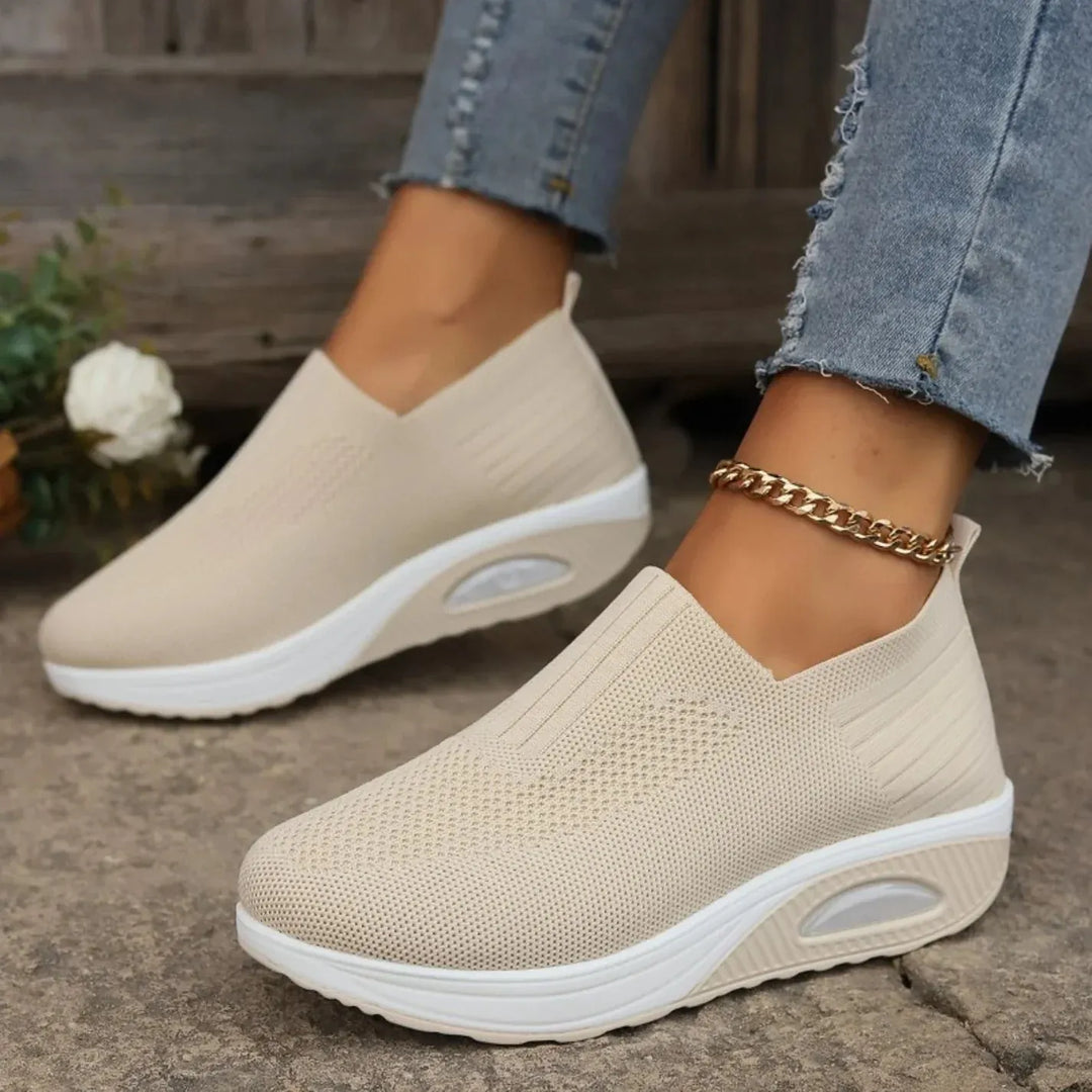 Beige Orthopedic Women's Shoes With Air Cushion Support - Worn Lifestyle