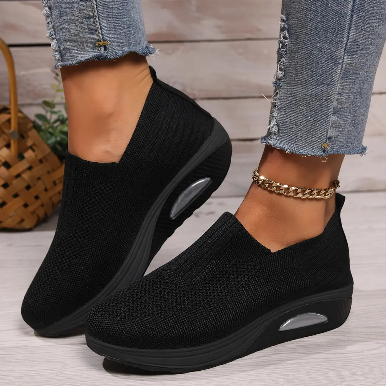 Black Orthopedic Women's Shoes With Air Cushion Support - Front Full
