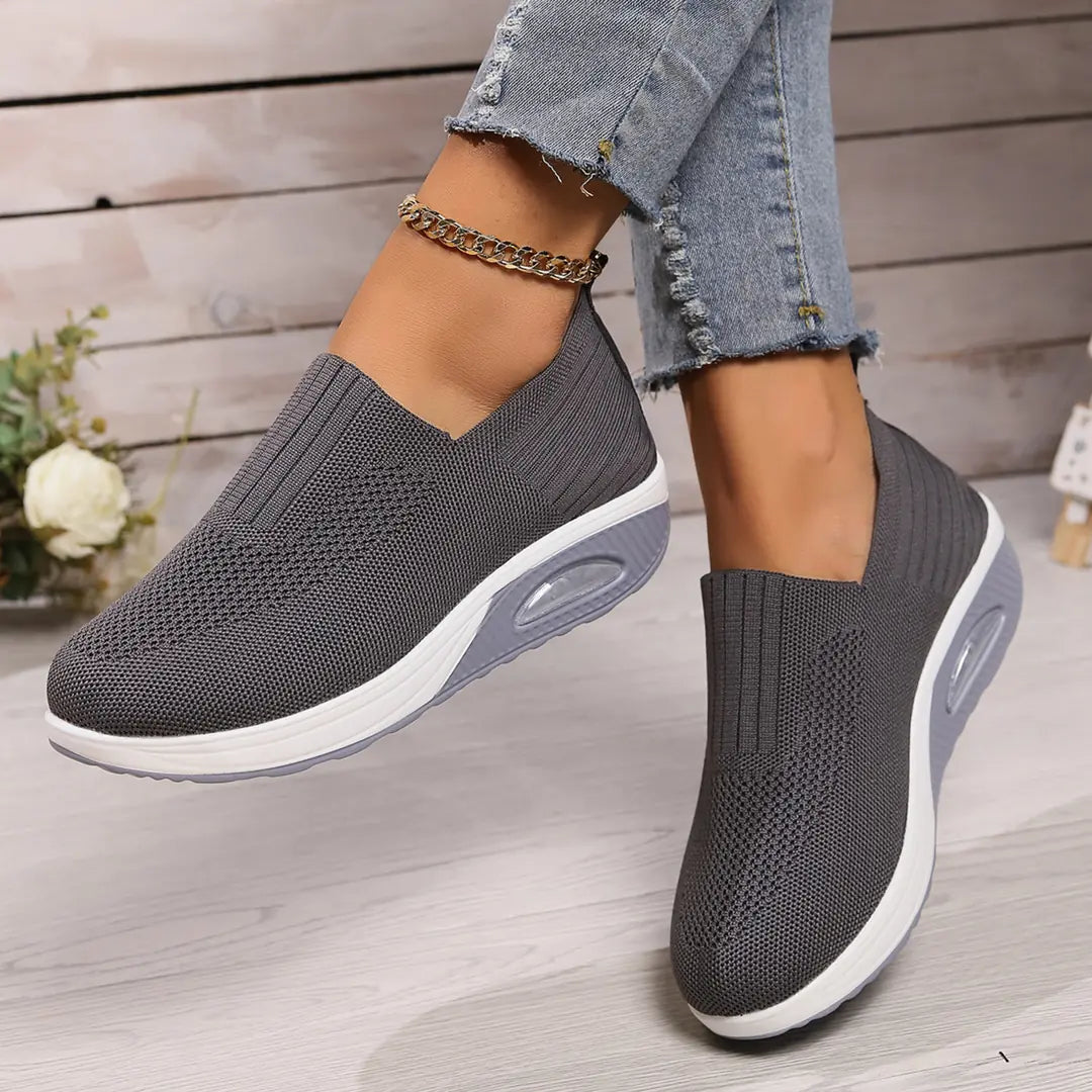 Gray Orthopedic Women's Shoes With Air Cushion Support - Outdoor Pose