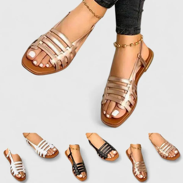 Gold Women's Strappy Flat Sandals — Addy Orthopedic T-Strap Summer - Group Variants