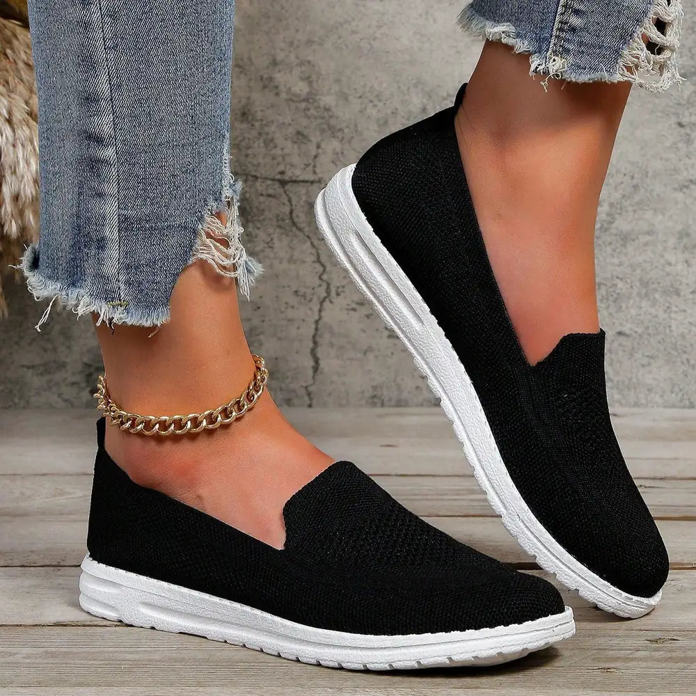 Black Women's Orthopedic Walking Sneakers — Annabelle Mesh Slip-On Breathable - Worn Lifestyle
