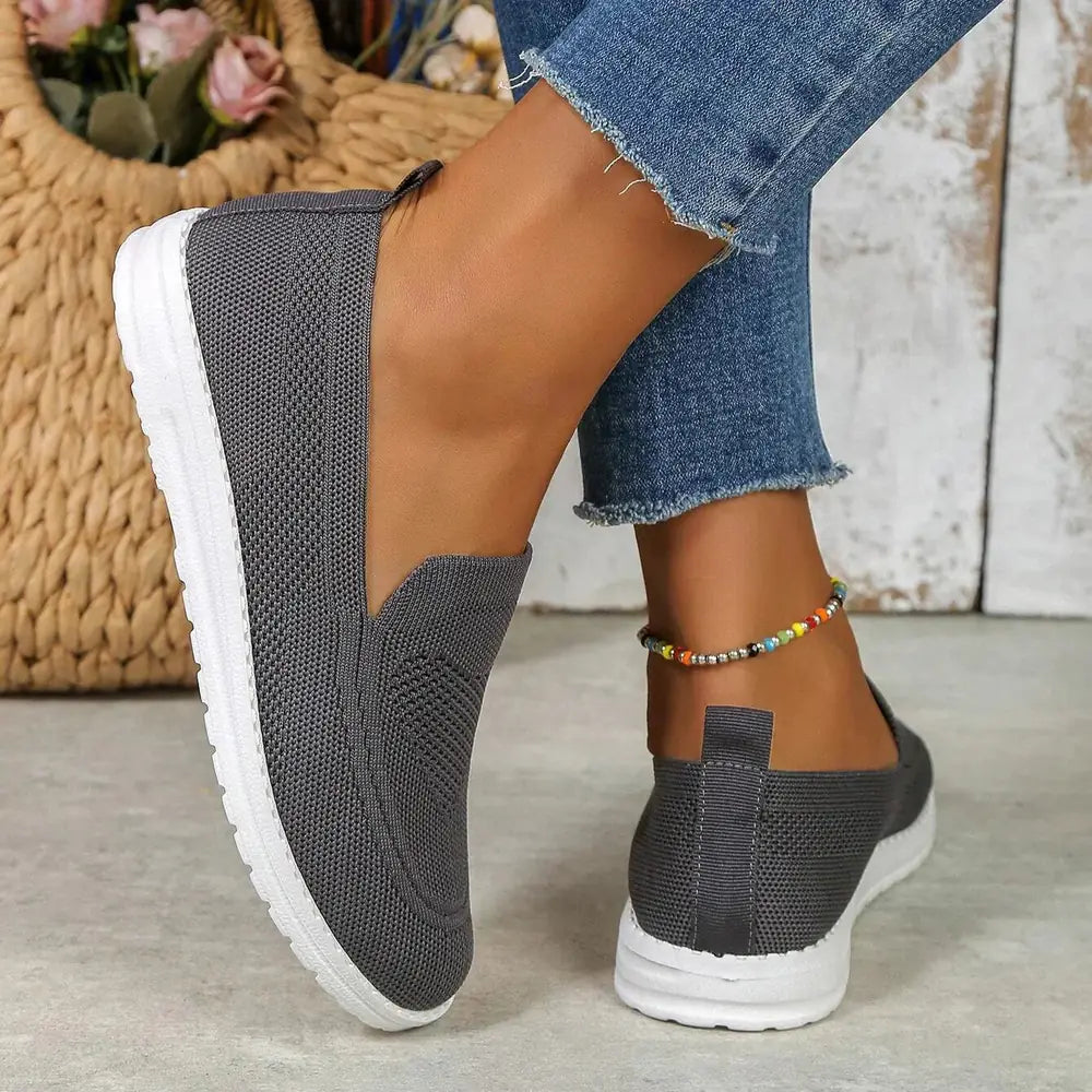 Dark Gray Women's Orthopedic Walking Sneakers — Annabelle Mesh Slip-On Breathable - Back Detail