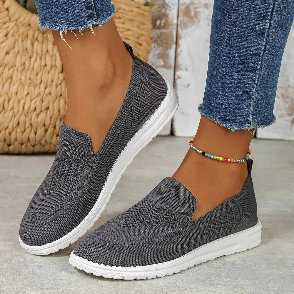 Dark Gray Women's Orthopedic Walking Sneakers — Annabelle Mesh Slip-On Breathable - Flat Lay
