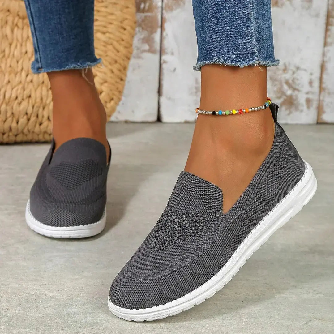 Dark Gray Women's Orthopedic Walking Sneakers — Annabelle Mesh Slip-On Breathable - Studio White