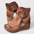 Women's Orthopedic Wedge Sandals — Rosalind Buckle Peep Toe Leather