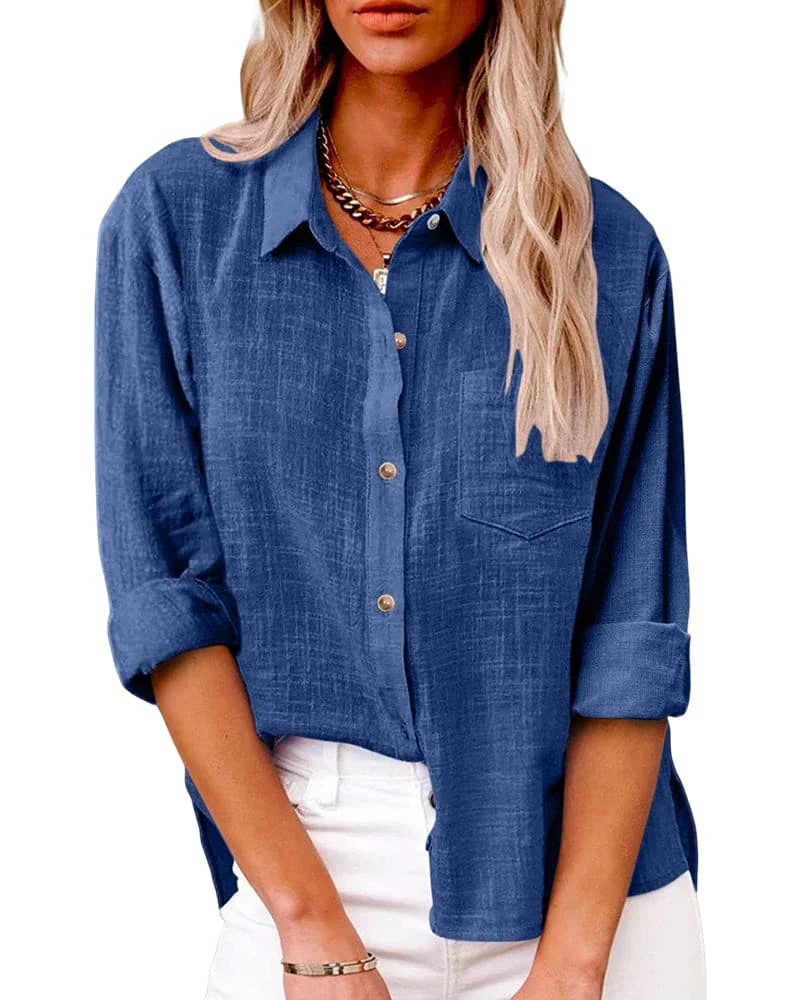 Blauw Women's Oversized Button Down Shirt — Una Relaxed Fit Linen - Front Full