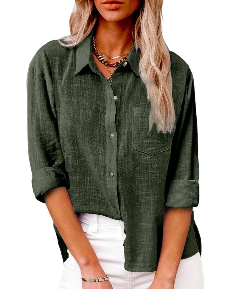 Militair Women's Oversized Button Down Shirt — Una Relaxed Fit Linen - Groen Relaxed Fit