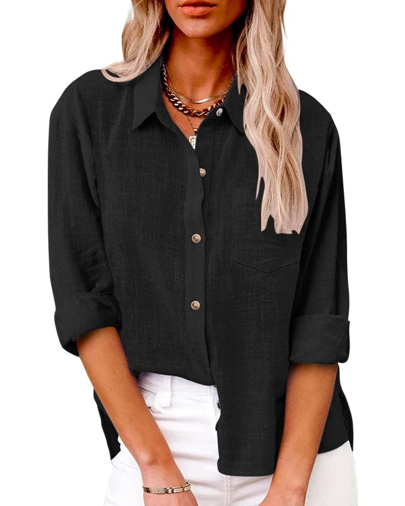Zwart Women's Oversized Button Down Shirt — Una Relaxed Fit Linen - Front Styled
