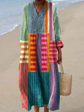 Nina | Stylish Beach Dress V-Neck Long Sleeve Patchwork Maxi
