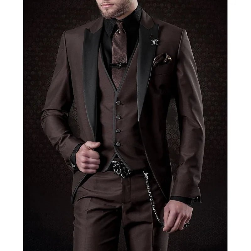 Jasper | Men's Three Piece Suit with Peak Lapels - Brown - 3