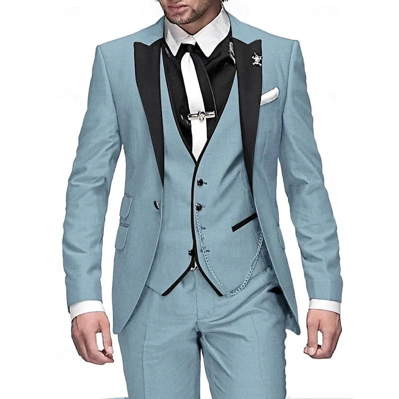 Jasper | Men's Three Piece Suit with Peak Lapels - Light Blue - 7