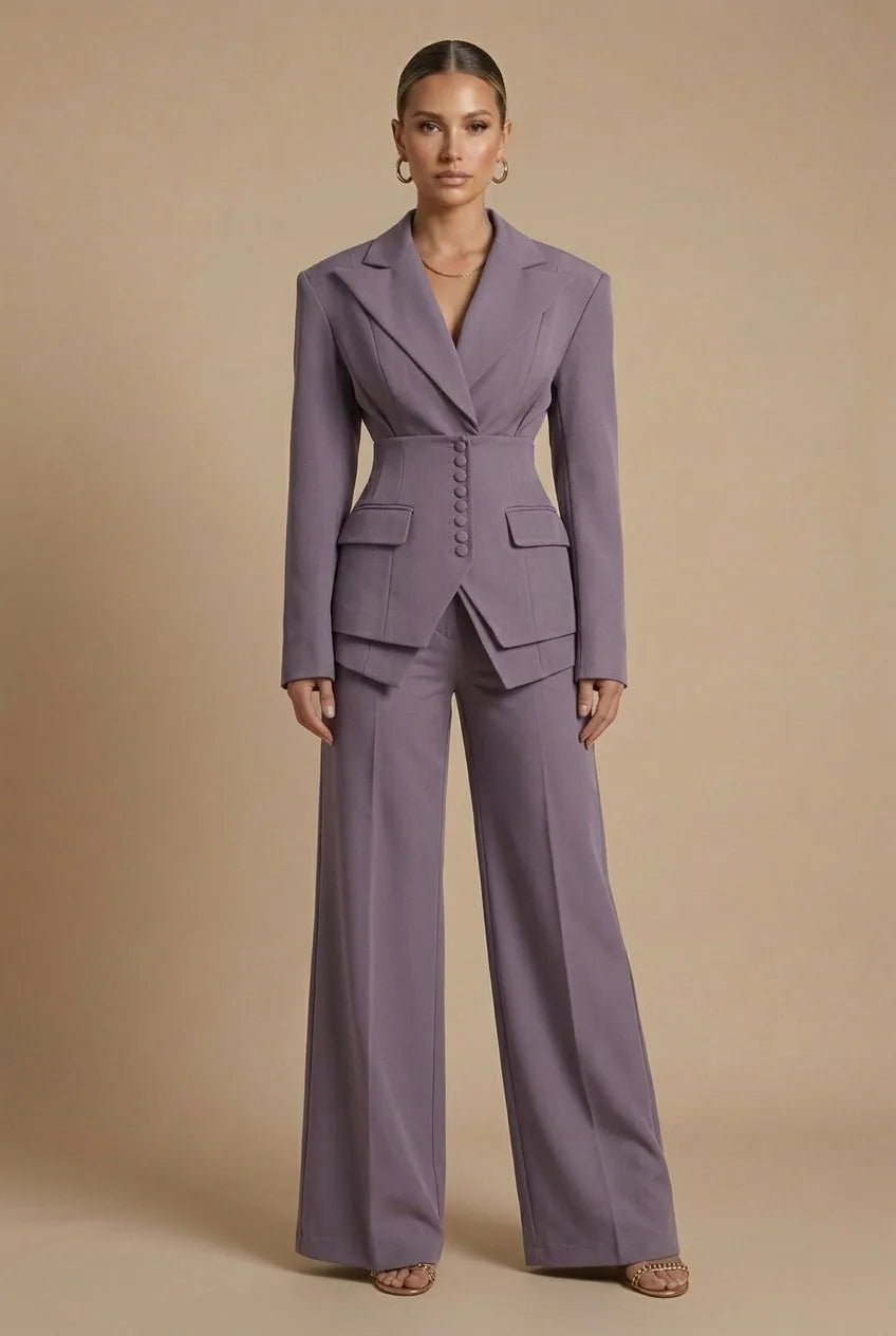 Anya | Elegant Women's Tailored Two Piece Suit with Peaked Lapels - Purple - 8