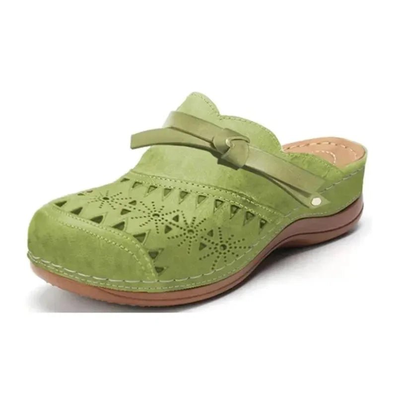 Thea | Stylish Perforated Bow - Tie Comfort Clogs - Light Green - 3