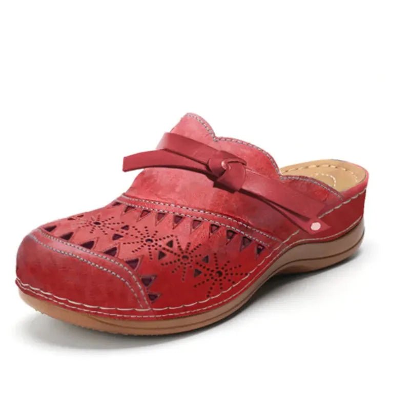Thea | Stylish Perforated Bow - Tie Comfort Clogs - Red - 5