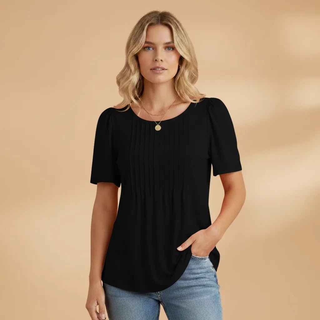 Vivienne | Elegant Women's T-Shirt with Pintuck Detail - Black - 13