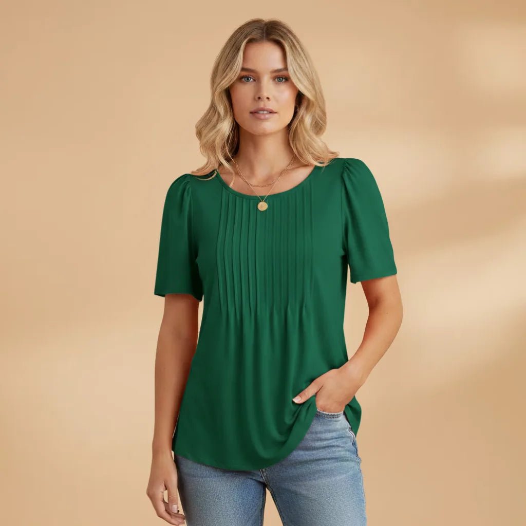 Vivienne | Elegant Women's T-Shirt with Pintuck Detail - Dark Green - 8