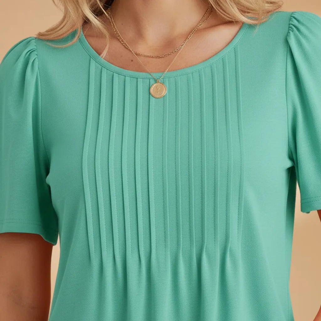 Vivienne | Elegant Women's T-Shirt with Pintuck Detail - Mint - 5