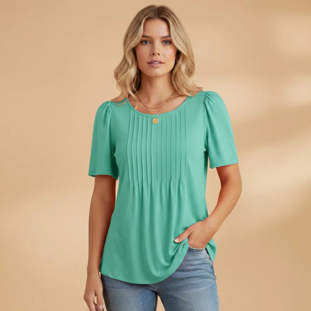Vivienne | Elegant Women's T-Shirt with Pintuck Detail - Mint - 2
