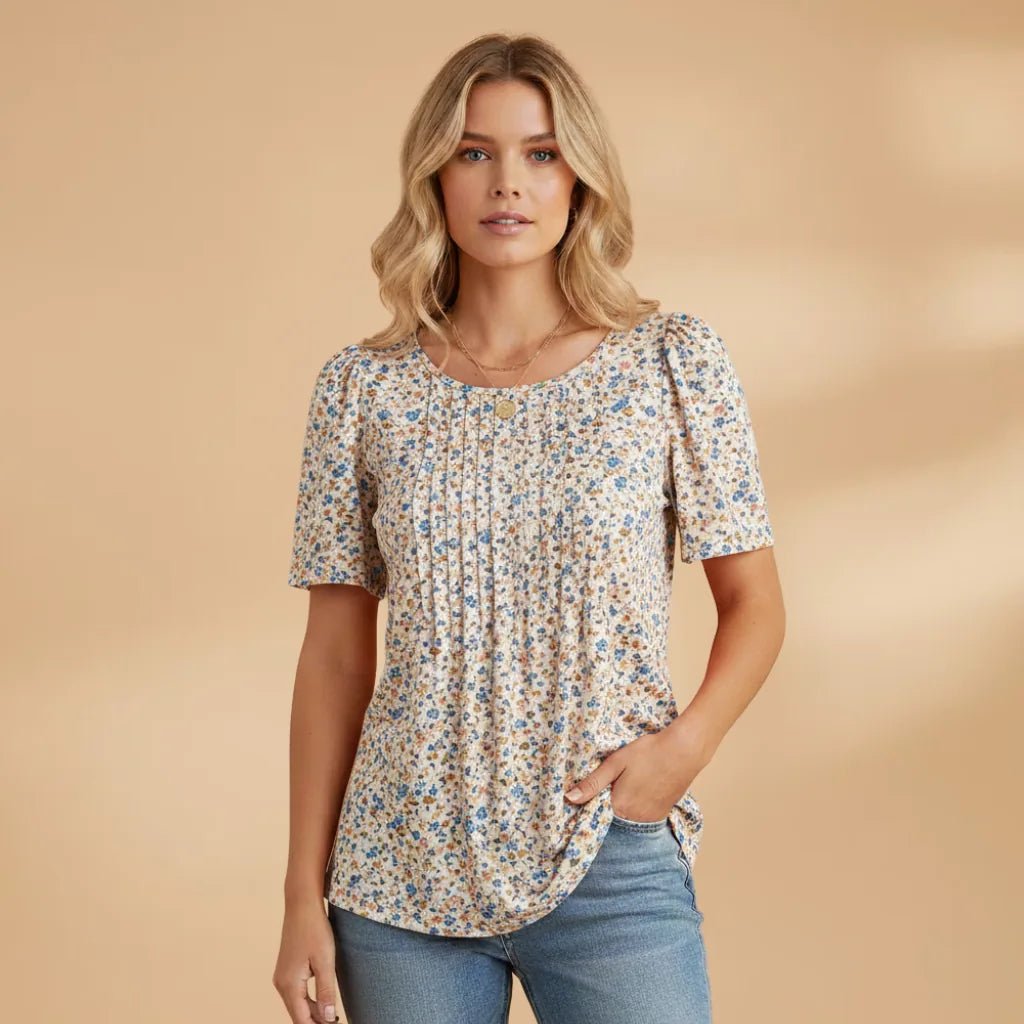Vivienne | Elegant Women's T-Shirt with Pintuck Detail - White - 12