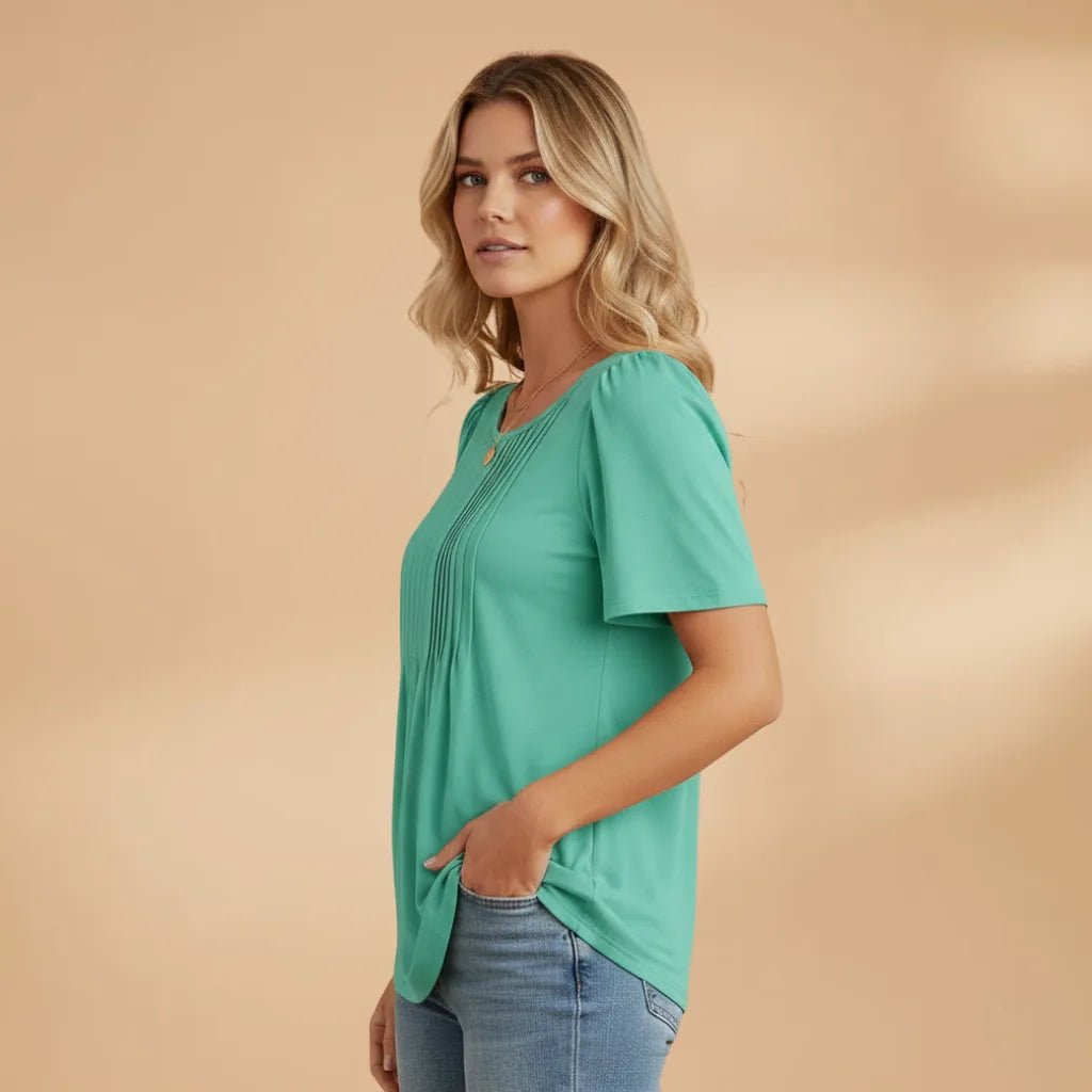Vivienne | Elegant Women's T-Shirt with Pintuck Detail - Mint - 3
