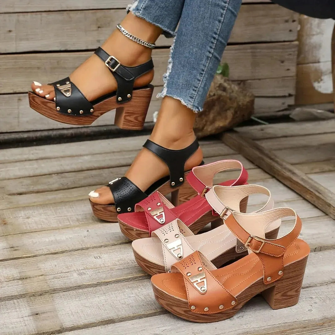 Multicolor Women's Platform Sandals — Amara Studded Block Heel - Group Display