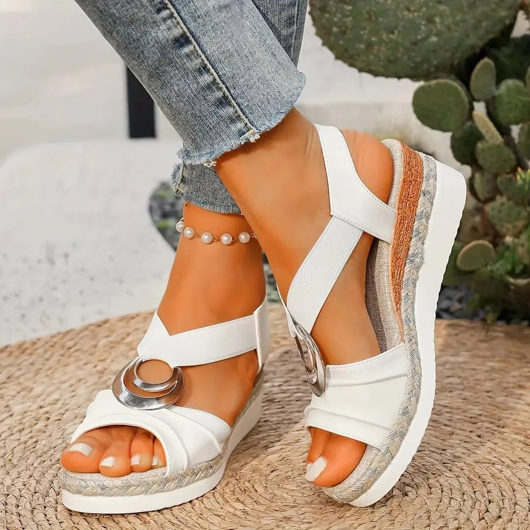 White Women's White Platform Sandals — Halle Ring Detail Strappy - Worn Lifestyle
