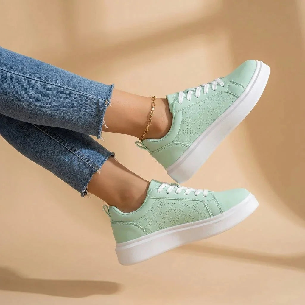 Mineral Women's Platform Sneakers — Mae Lace-Up Lightweight Casual - Green Side Pose