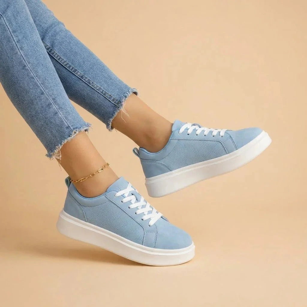 Sky Blue Women's Platform Sneakers — Mae Lace-Up Lightweight Casual - Worn Lifestyle