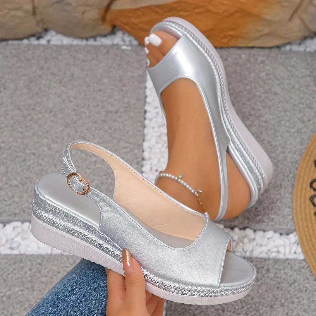 Daphne | Stylish Platform Wedge Silver Sandals - Silver - 2