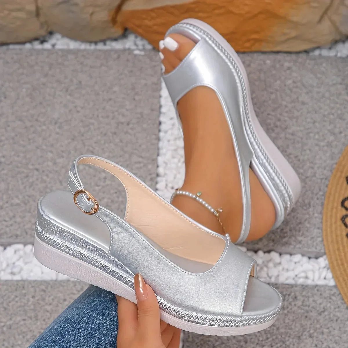 Daphne | Stylish Platform Wedge Silver Sandals - Silver - 2