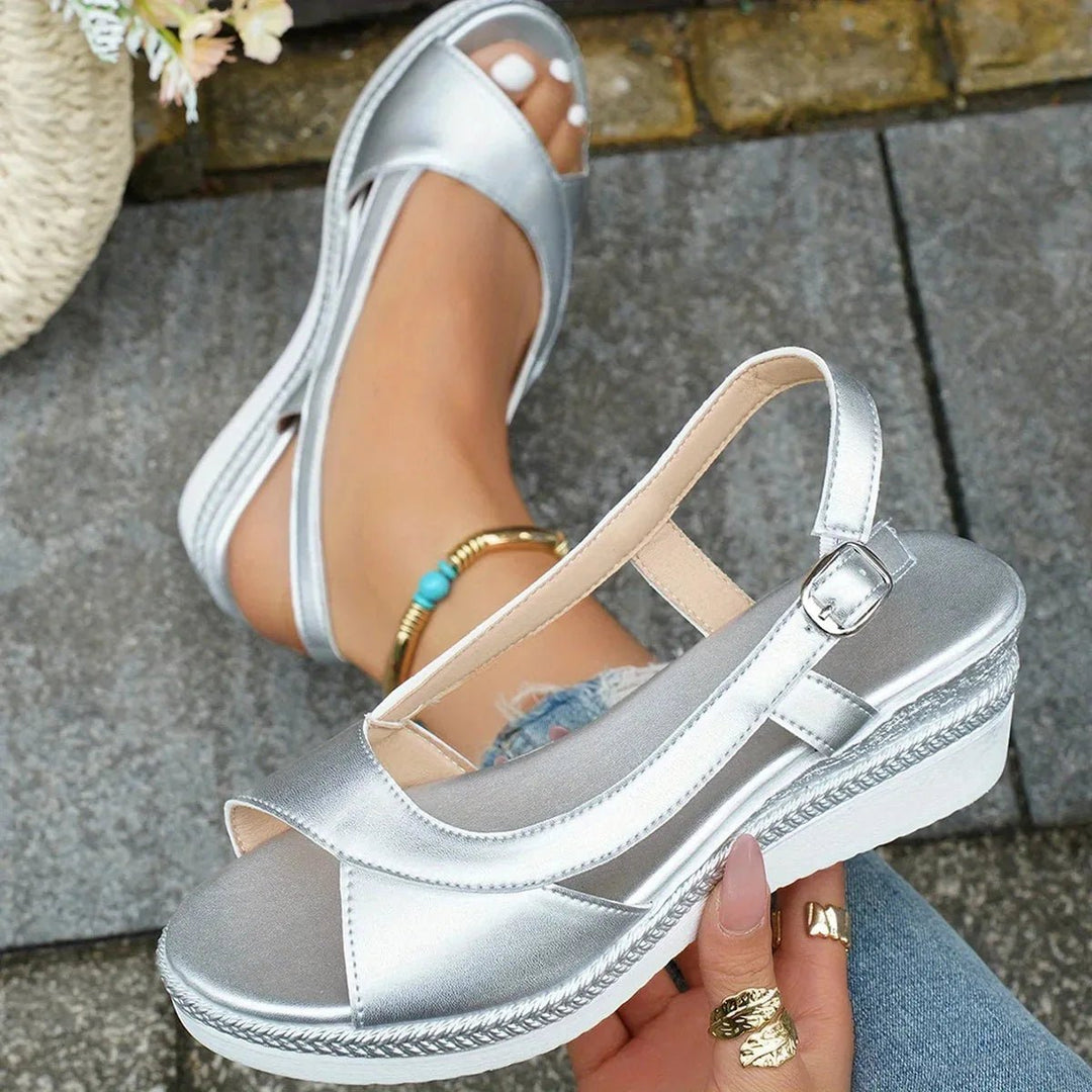 Emma | Stylish Platform Wedge Silver Sandals - Silver - 4
