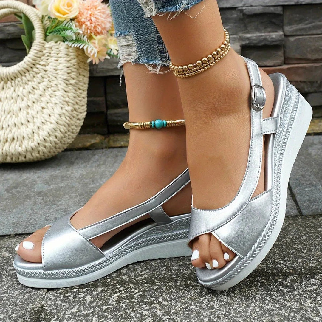 Emma | Stylish Platform Wedge Silver Sandals - Silver - 2