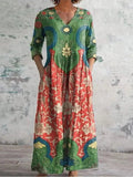 Women's Floral Print Beach Dress — Hope V-Neck Three-Quarter Sleeve Maxi