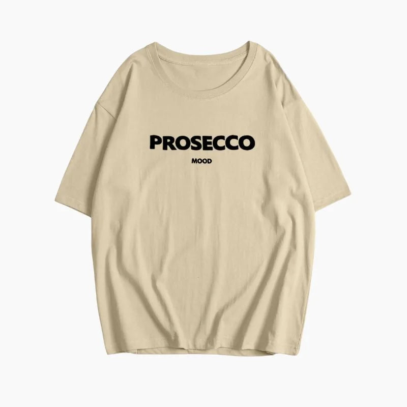 Beige Women's Prosecco Graphic T-Shirt — Sonia Cotton Crew Neck Casual - Flat