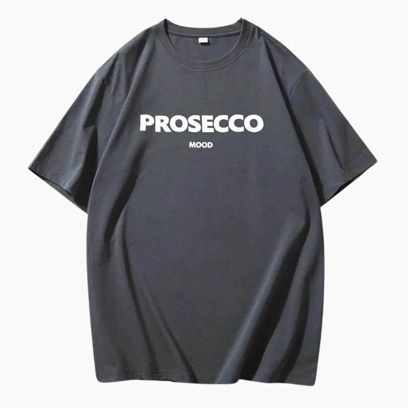 Gray Women's Prosecco Graphic T-Shirt — Sonia Cotton Crew Neck Casual - Flat