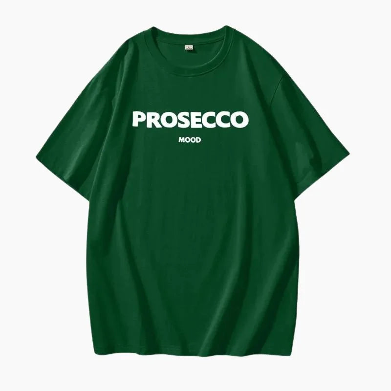 Green Women's Prosecco Graphic T-Shirt — Sonia Cotton Crew Neck Casual - Flat