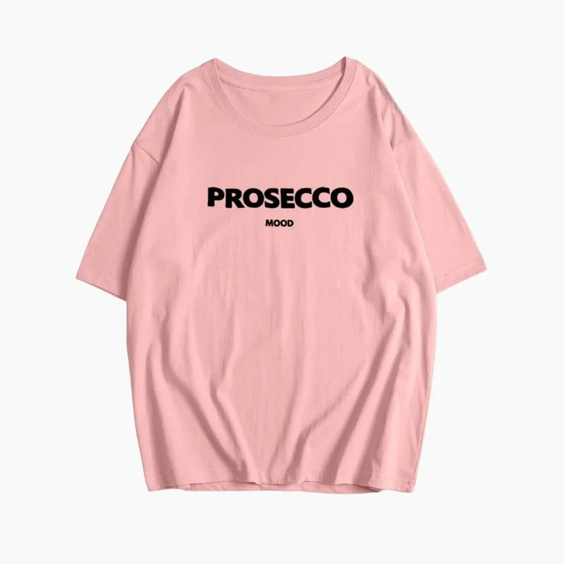 Pink Women's Prosecco Graphic T-Shirt — Sonia Cotton Crew Neck Casual - Flat