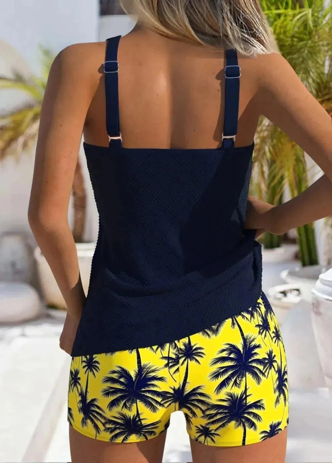 Nora | Stylish Racerback Tankini Set with Tropical Print - Turquoise - 6
