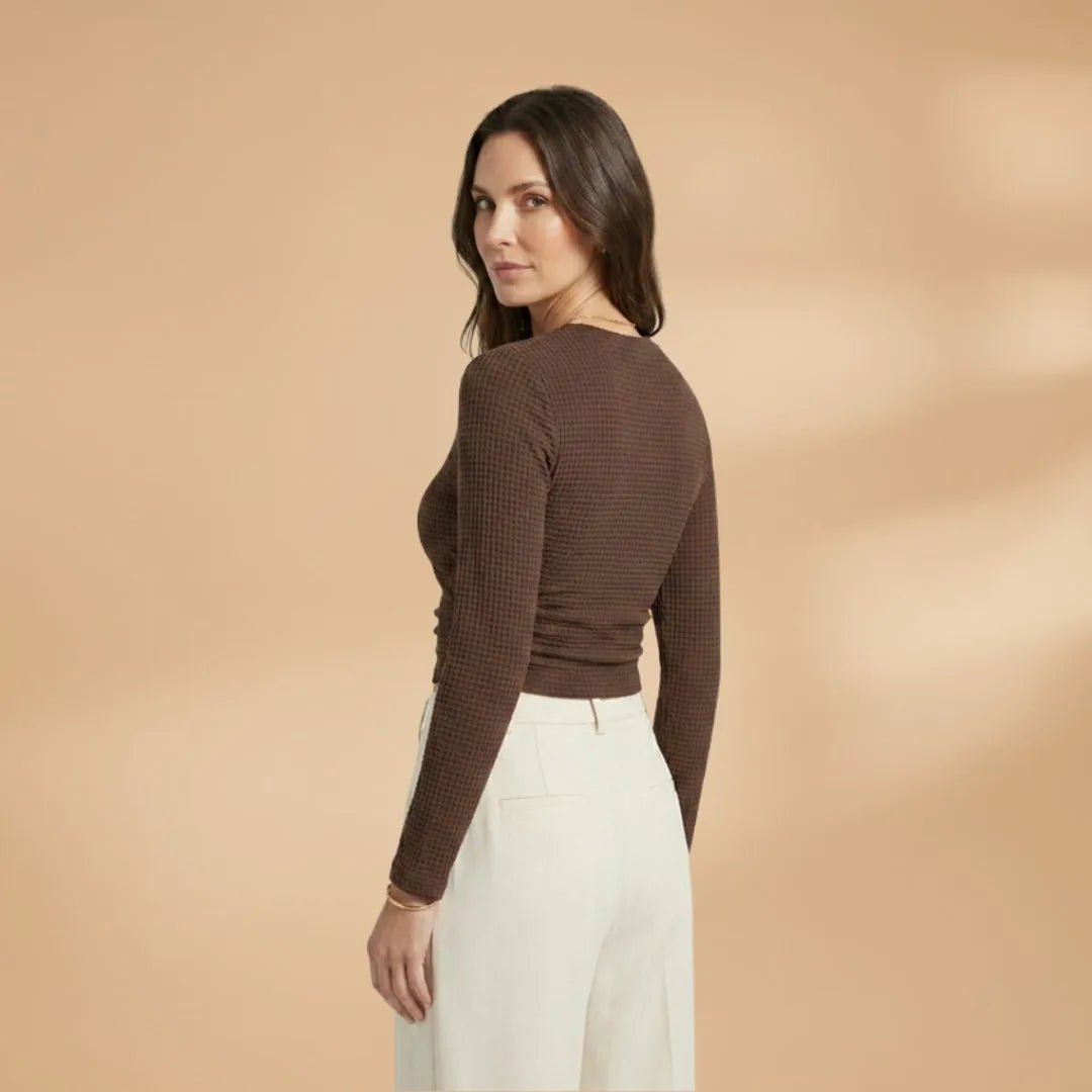 Lily | Chic Ribbed Long Sleeve Crop Top - Brown - 5