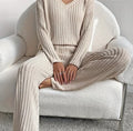 Women's Ribbed Two Piece Lounge Set — Edie V-Neck Knit Loungewear