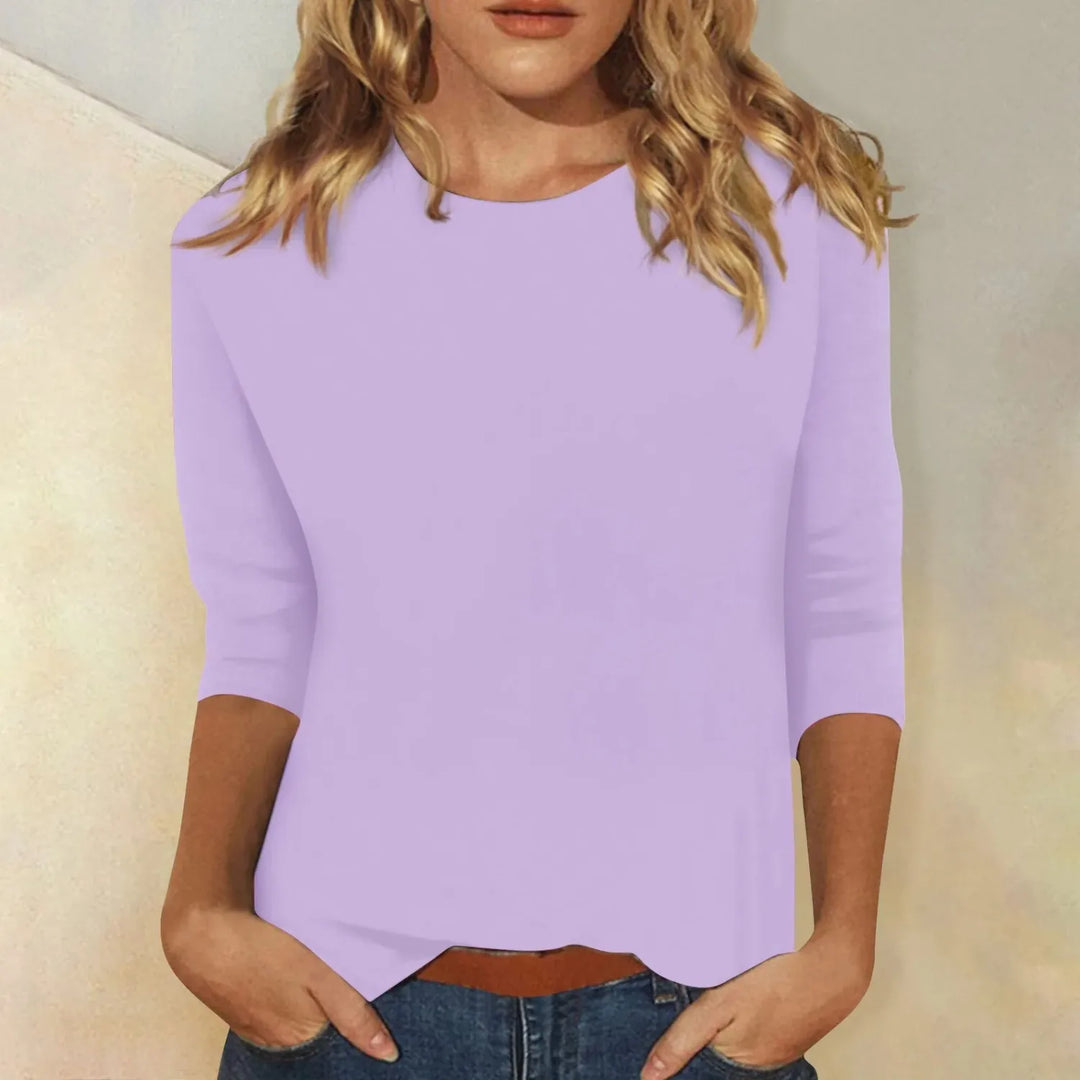 Ivy | Stylish Round Neck Three Quarter Sleeve Blouse - Lilac - 3