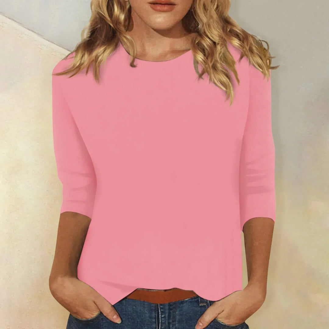 Ivy | Stylish Round Neck Three Quarter Sleeve Blouse - Pink - 1