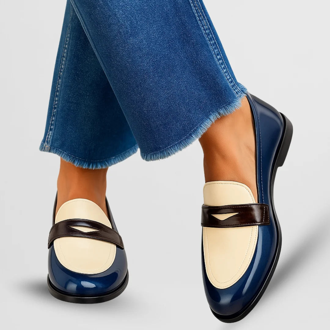 White Women's Round Toe Flat Loafers — Willow Patent Leather Slip-On - Front Full