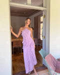Women's Ruffle Halter Maxi Dress — Wendy Pleated Asymmetric Evening