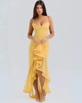 Women's Ruffle Spaghetti Strap Maxi Dress — Maddie Asymmetric Tiered Evening
