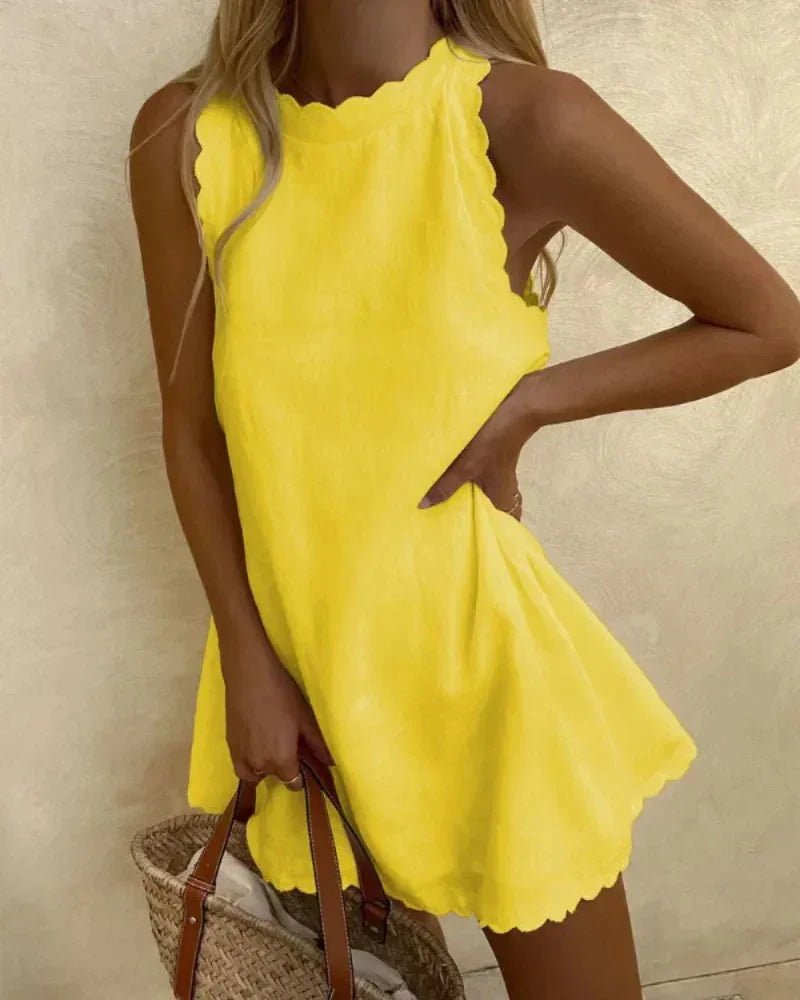 Beatrice | Elegant Scalloped Halter Beach Dress - Yellow - 5