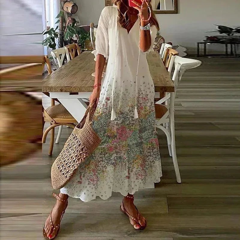 Serena | Chic Floral Print Short Sleeve Maxi Dress - Pink - 6