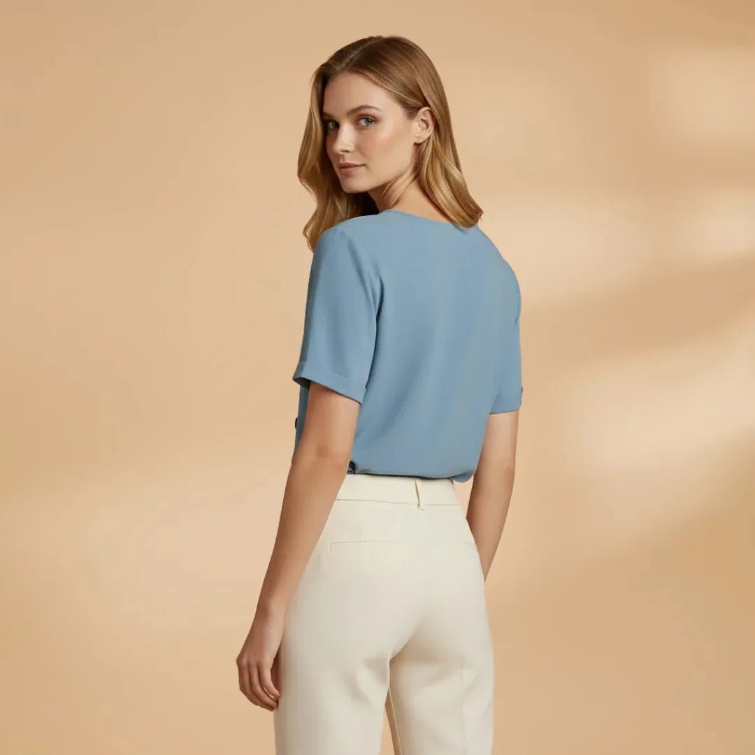 Coralie | Stylish Short Sleeve Blouse with Side Buttons - Blue - 3