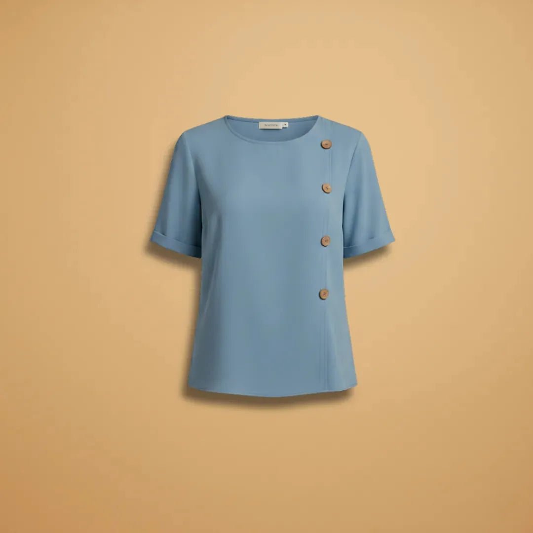 Coralie | Stylish Short Sleeve Blouse with Side Buttons - Blue - 1