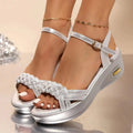 Chloe | Elegant Silver Sandals with Braided Straps & Platform